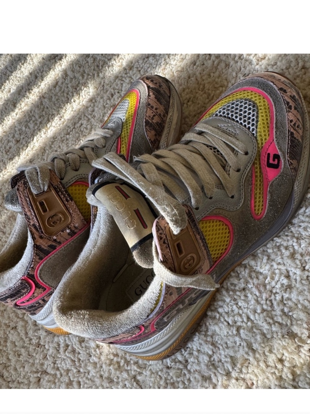 Women's Gucci Trainers - Pink, Yellow & Gray Accent Trainer